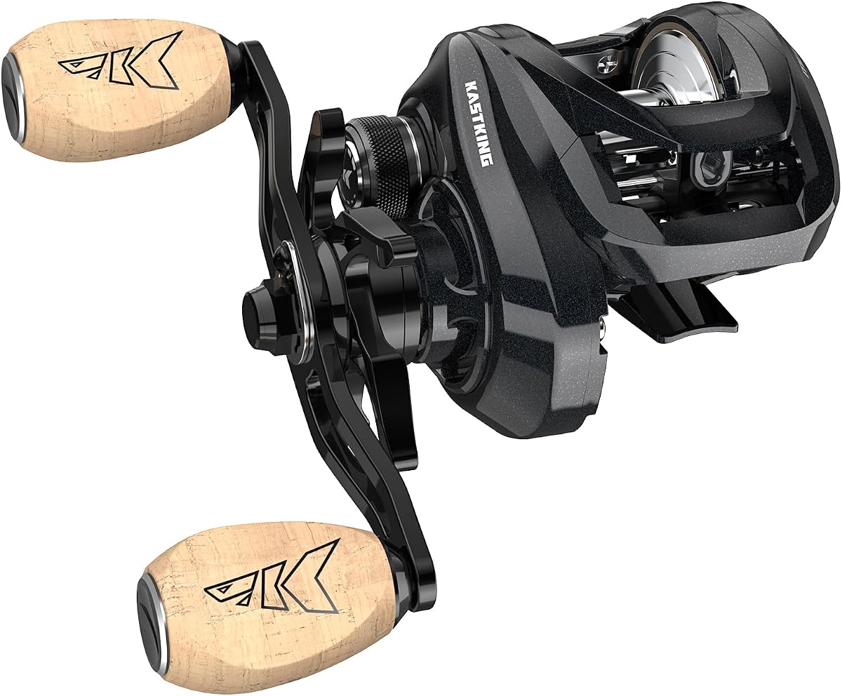 Carretes de baitcasting Megatron 100 y 200, perfil bajo, alta capacidad | Arrastre máximo: 28.6 lb, 7+1 BB, 6.9 oz, marco de grafito, carrete de aluminio CNC, frenos magnéticos de 8 botones, mangos de corcho 3A