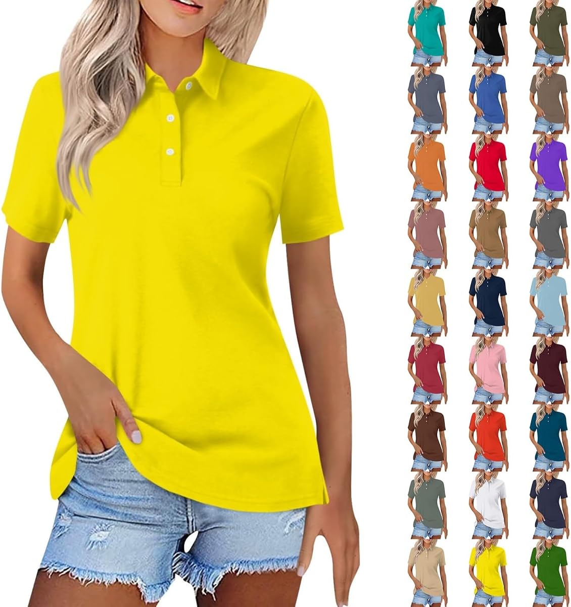 Polo de mujer de manga corta con cuello de algodón, ligero, transpirable, corte regular, camiseta informal de verano para tenis de golf