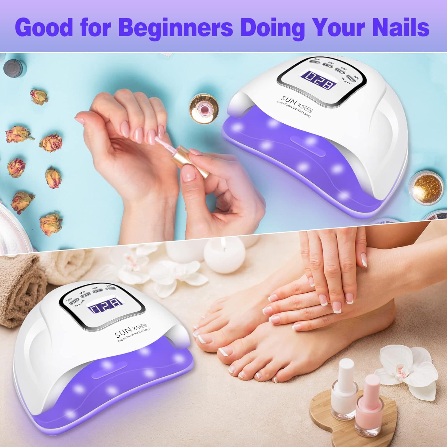 Mdismart UV LED Nail Lamp, 150W UV Gel Nail Light for Curing Acrylic& Gel Nails Polish, 4 Timer Setting, Motion Sensor Professional Nail Dryer for Beginner Use at Home and Salon : Beauty & Personal Care