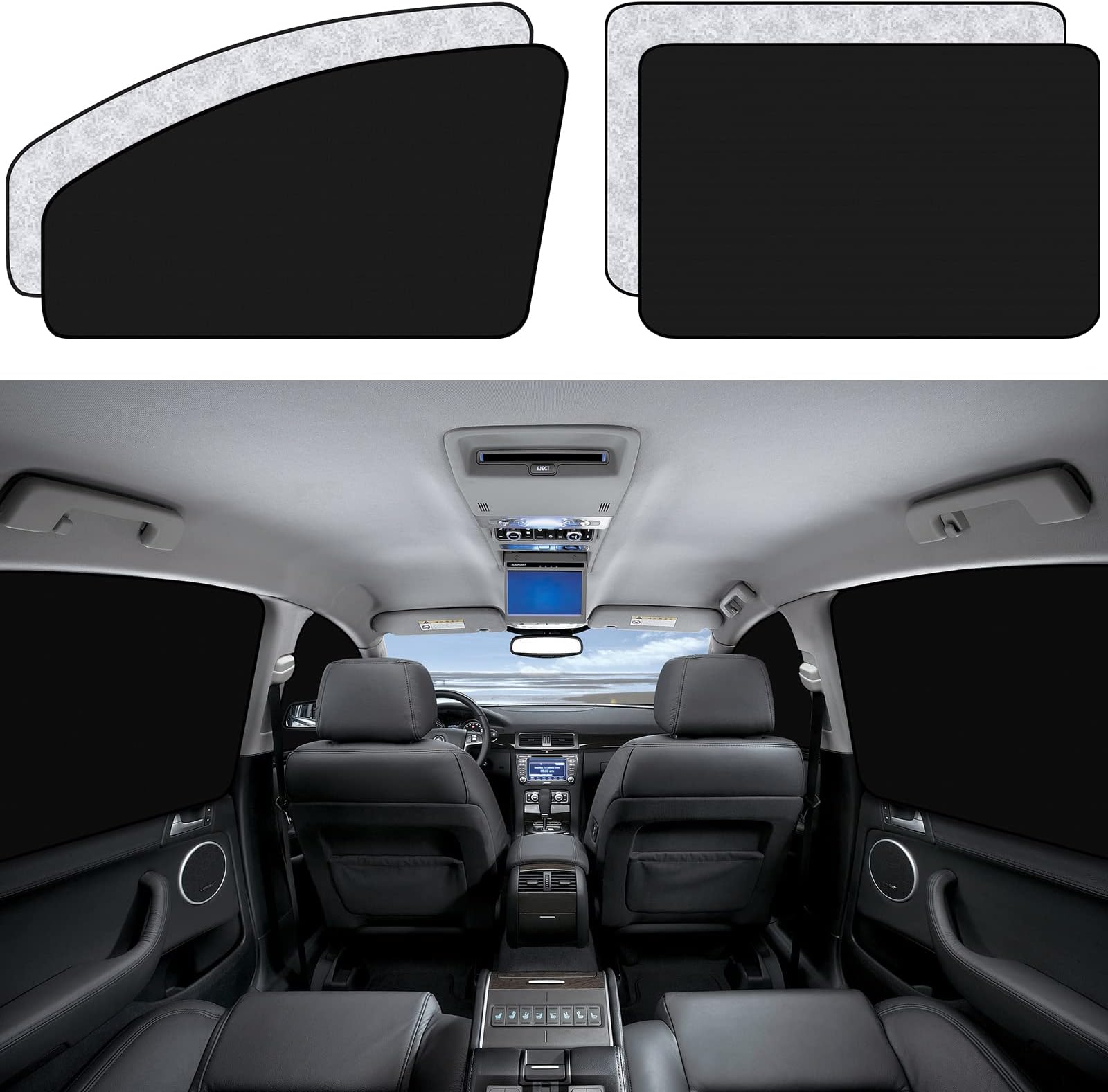 Car Side Window Sun Shades - 4 Pcs Front Rear Magnetic Privacy SunShades Black Silver SUV Windshield Curtain for Baby Kids