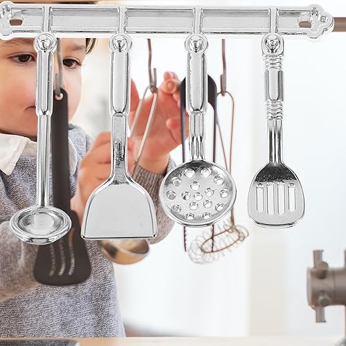 Miniatura 2 de Utensilios de cocina para casa de muñecas, juego de cocina a escala 1 y 12, mini cucharón, cuchara, espátula, pala, utensilios de cocina, modelo con