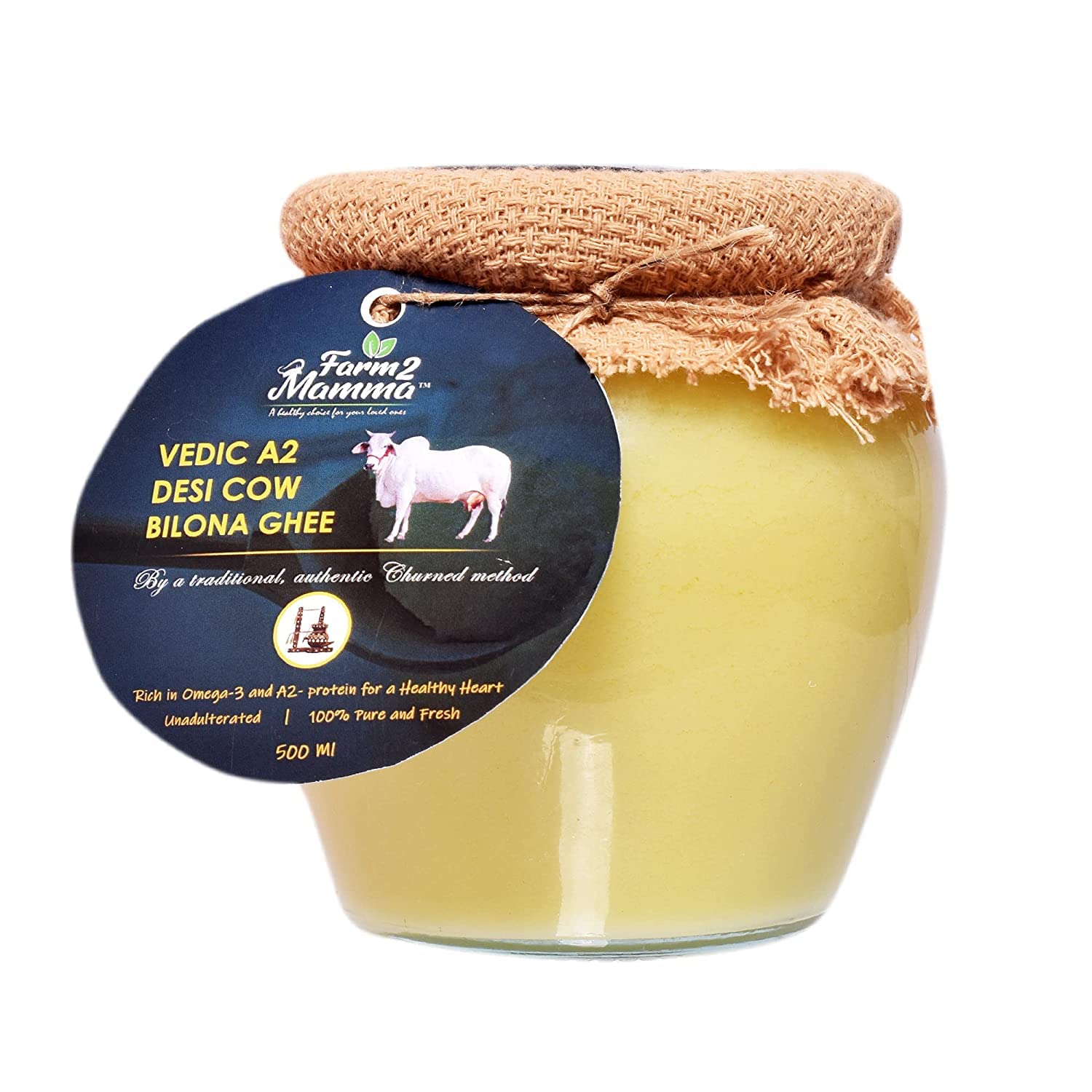 Farm2Mamma Vedic A2 Desi Kuh Bilona Ghee, 500 ml