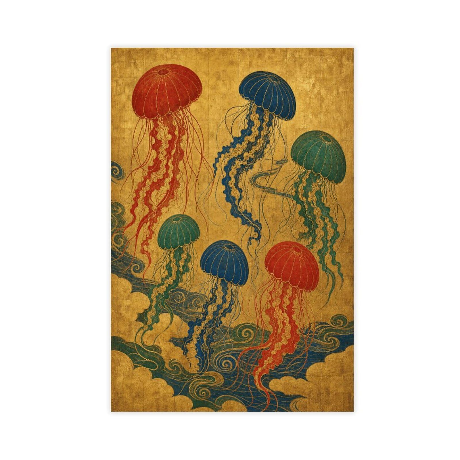 W7c8u2x3 Unframe-Style-18 Jellyfish Garden Canvas Wall Art, Vintage Illustration Hallway