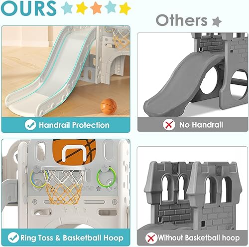 Miniatura 3 de BIERUM - Zona de juegos 9 en 1 con tobogán para niños pequeños, lanzamiento de anillo, aro de baloncesto y telescopio, área de juegos para niños