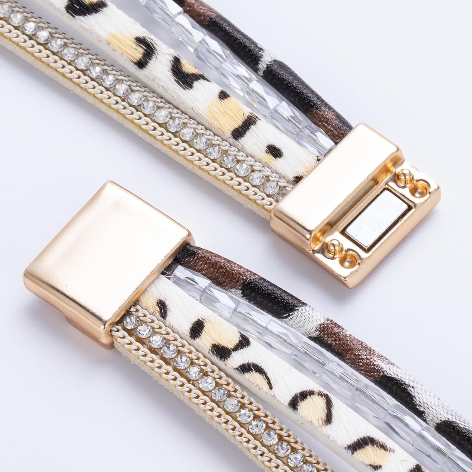 FANCY SHINY Boho Leather Wrap Bracelet Stackable Chunky Crystal Cuff Bracelets Western Jewelry Summer Beach Outfits for Women - Image 5