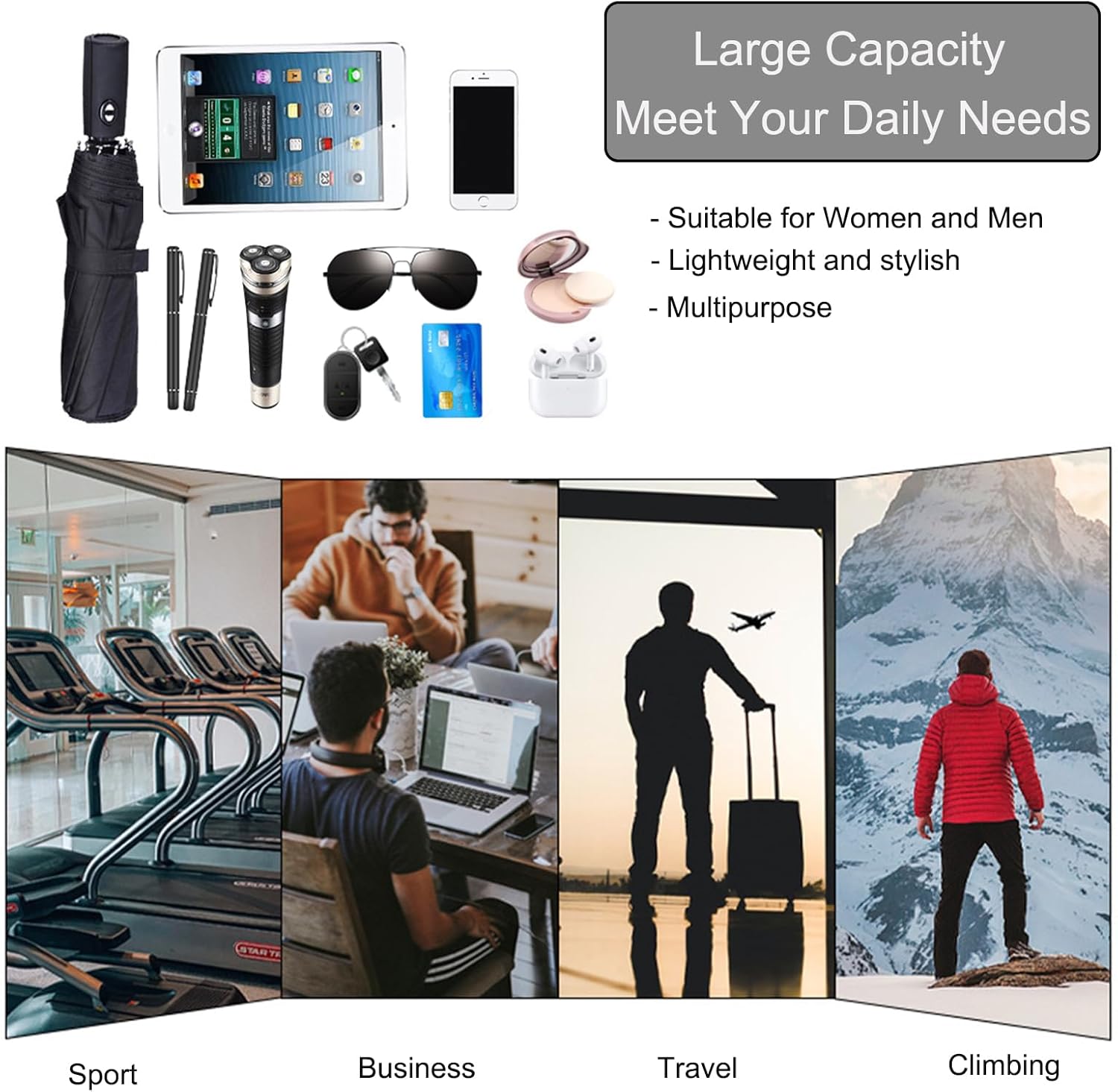LUUFAN Men's Genuine Leather Sling Bag Chest Shoulder Backpack Multi Pocket Crossbody Bag for Casual Sport Hiking Travel