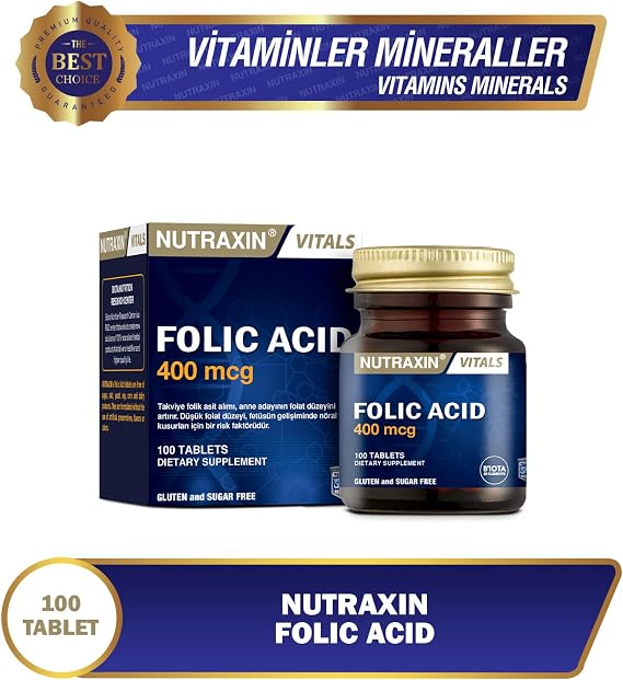 Nutraxin Vitals Folic Acid 400 mcg 100 Tablet Food Supplement