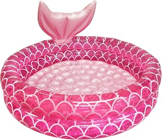 GAME Pink Mermaid Pool Inflatable for Kids, Kiddie Swim Pool, Padding 2 Ring Pool for Outdoors and Indoors, Bubble Bottom Material, Water Play Center Summer Fun, Ball Pit for Ages 3+