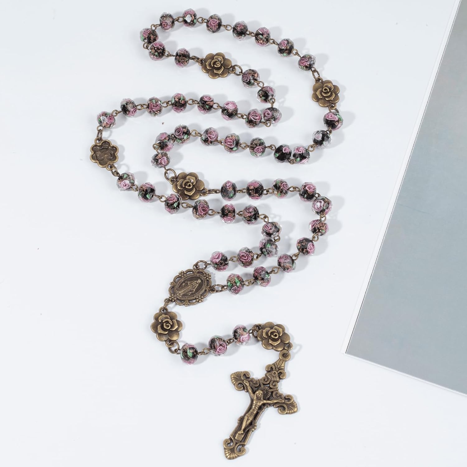 Catholic Rosary Necklace for Women Handcrafted Rosarios with Gift Box Handmade Religious Jewelry for First Communion, Baptism