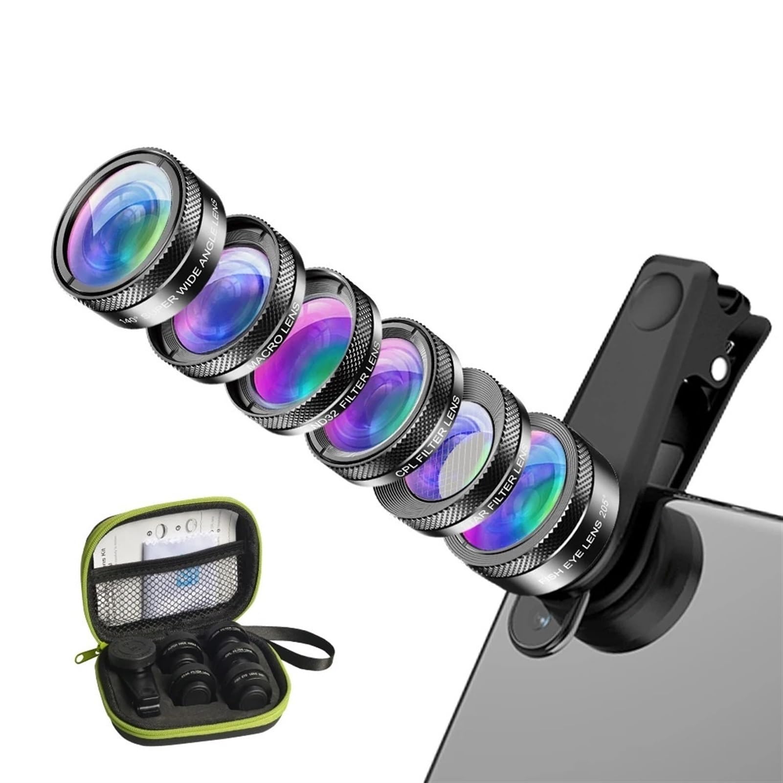Kit de Lentes de cámara de teléfono Universal 6 en 1 Lente Ojo de pez Lente Macro Gran Angular Filtro CPL/StarND32 for Casi Todos los teléfonos Inteligentes
