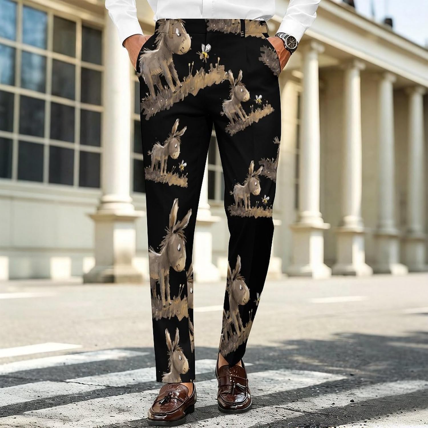 Donkey with A Bee Men's Classic Fit Suit Pants Straight Leg Design Printed Trousers