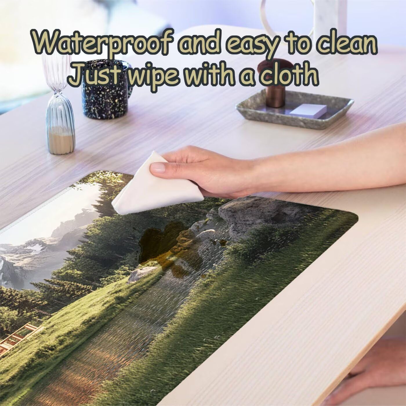 Podkładka pod mysz XXL 1200 x 600 mm duża podkładka pod mysz dla graczy las pod ręką biurko szyte krawędzie wodoodporna antypoślizgowa do komputera, laptopa poprawia precyzję i szybkość, krajobraz S