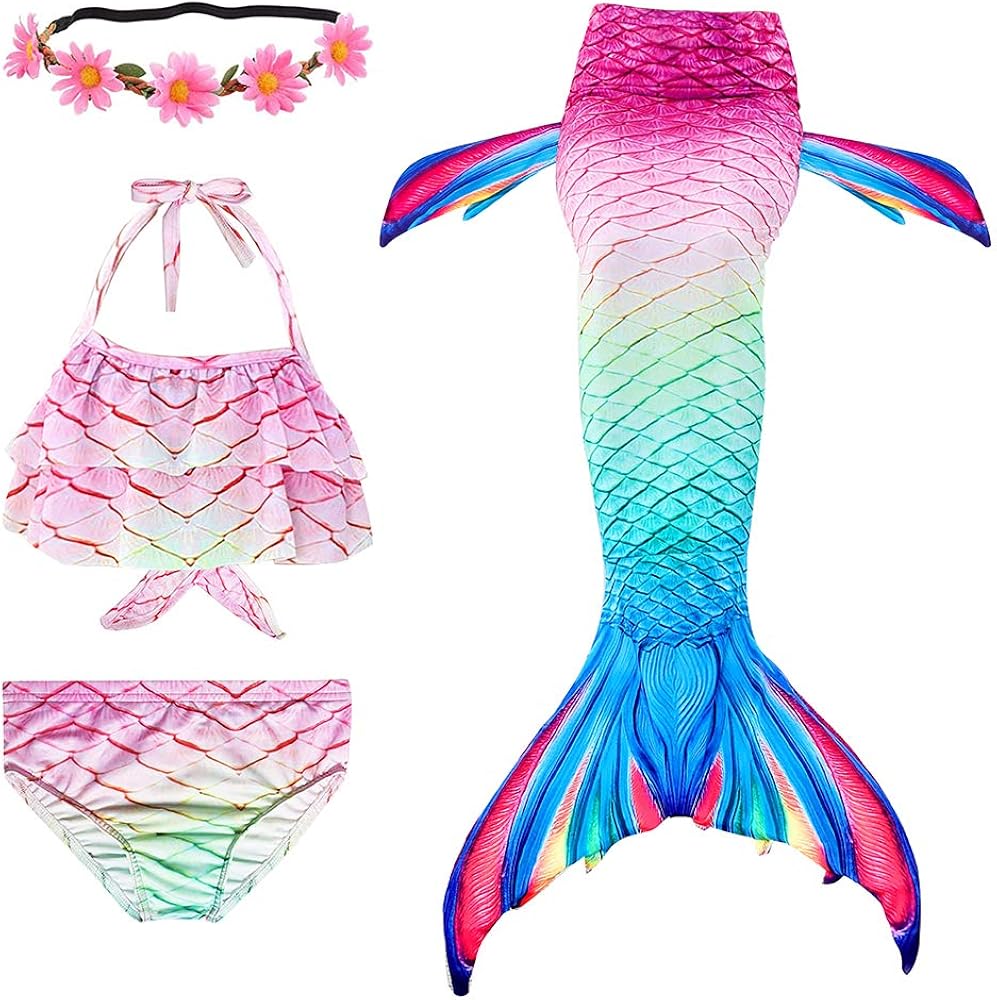 Newland 4 Pcs Girls Swimsuit Mermaid Tails for Swimming Princess Bikini Bathing Suit Set : Clothing, Shoes & Jewelry
