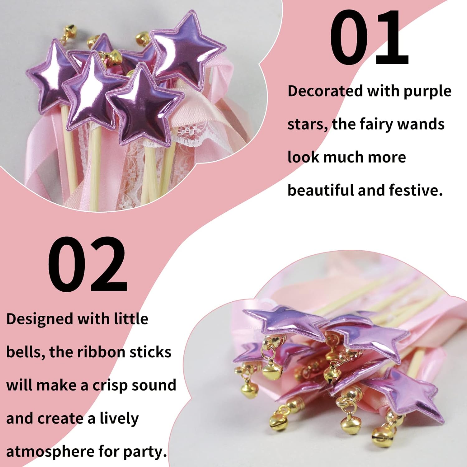 Ribbon Streamer Sticks Pink Yellow Blue Green -160pcs Ribbon Stick Wands Party Streamers with Chromatic Bell, 160pcs Fairy Waving Wand Sticks for Music Class Dancing Wedding Birthday Party