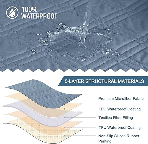 Vista 3 de TAOCOCO Funda para silla reclinable 100% impermeable, fundas antideslizantes para silla reclinable con bolsillo, funda de silla reclinable lavable