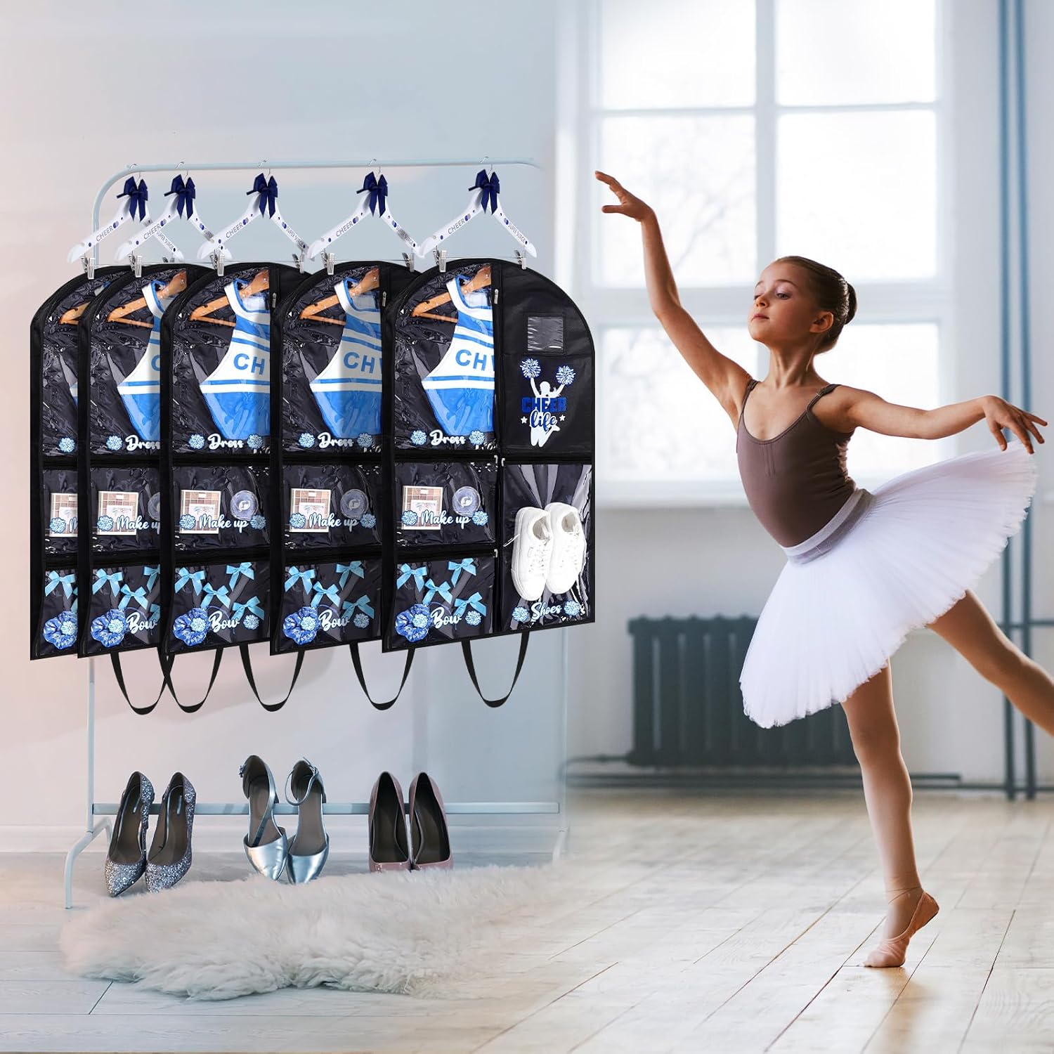 Cheer Garment Bags for Dance Costumes with 6 Pockets, Bow Hangers, Cheer Sticker, 40 Inch Dance Costume Garment Bag, Hanging Clothes for Competitions, Ballet, Theatre, Recital, Storage - Image 7