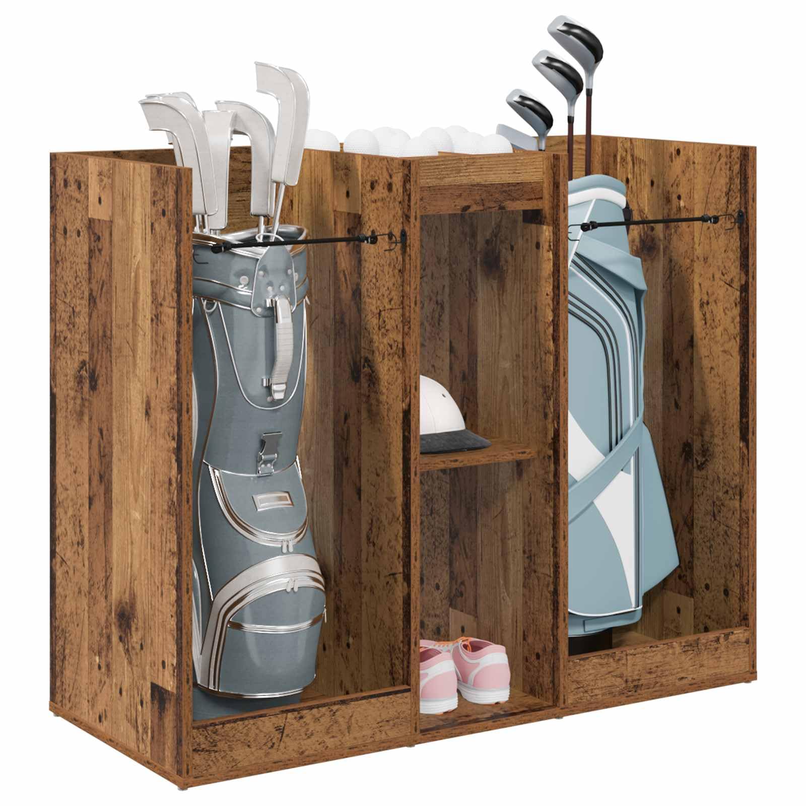 vidaXL Golf Cabinet Plain Old Wood 102 x 45 x 85.5 cm, Ample Storage, Stylish Garage Cabinet, Rectangular Golf Organizer, Functional Indoor Unit, Free-Standing Wooden Shelf