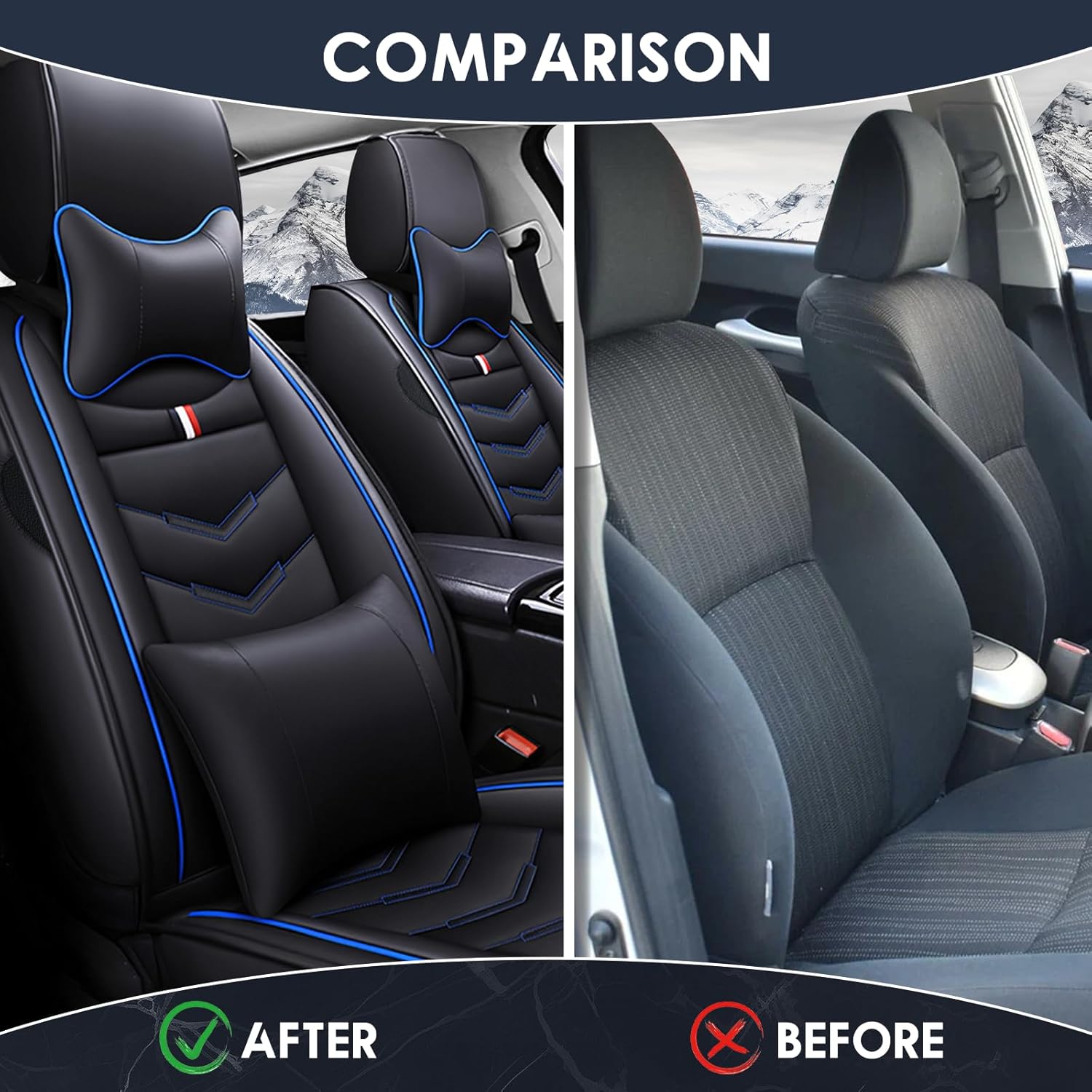 Car Seat Cover for Honda HR-V 2016-2026, Durable Wear Resistant Waterproof Vehicle Cushion Cover, Breathable No Odor Premium Leather Vehicle Seat Covers.(Luxury,Black Blue)