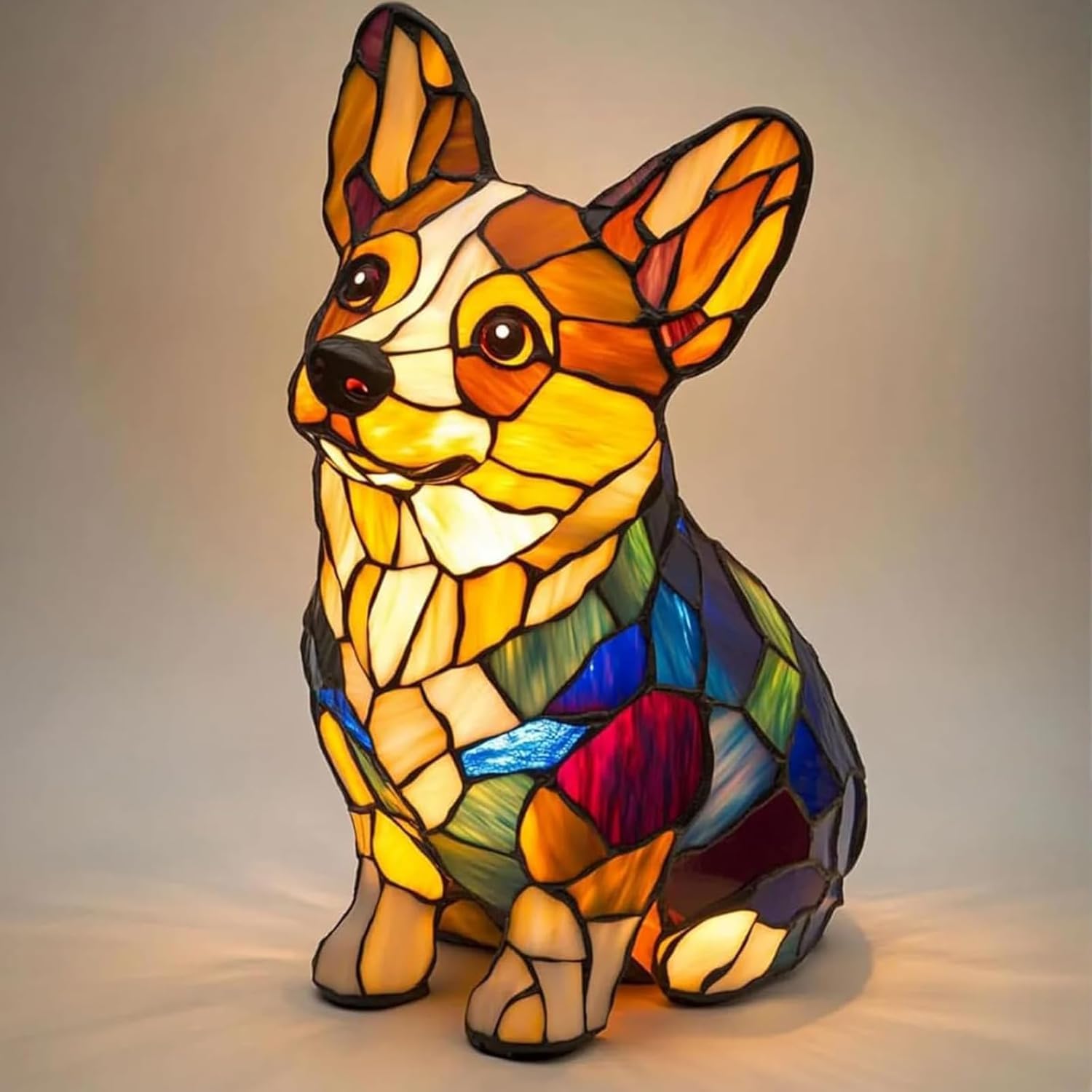 Grffzx Corgi Lamp A Boxer Dog Lamps Corgi Lamps Pug Lam P Shih Tzu Lam Ps Schnauzer Lamp Dachshund La Mp Stained Glass Dogs Lamp S, Dog Series Art Night Light (Corgi Lamp A)