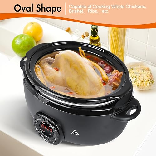 Miniatura 8 de spoonlemon Olla de cocción lenta de 7 cuartos de galón, olla de cocción lenta eléctrica ovalada con olla de cerámica interior extraíble