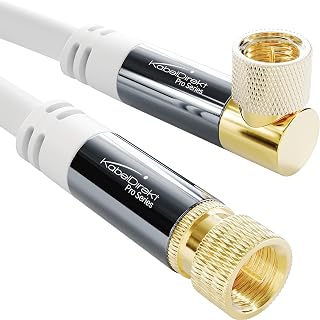 KabelDirekt – 4K SAT TV-Kabel 90°/gerade – 10m – F-Stecker, Weiß