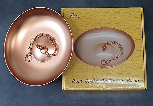 Miniatura 2 de Cuenca de anclaje de hierro de color cobre de 11 pulgadas de diámetro con cadena de 17 pulgadas para cadenas de lluvia, hierro chapado resistente al