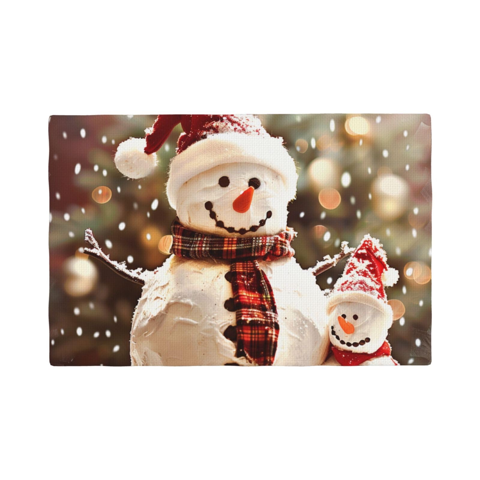 Merry Christmas Cute Snowman Print Placemats Set, Heat Resistant Washable Placemat 12x18in Table Mats for Party Kitchen Dining Table Decoration Indoor Outdoor, Six Piece