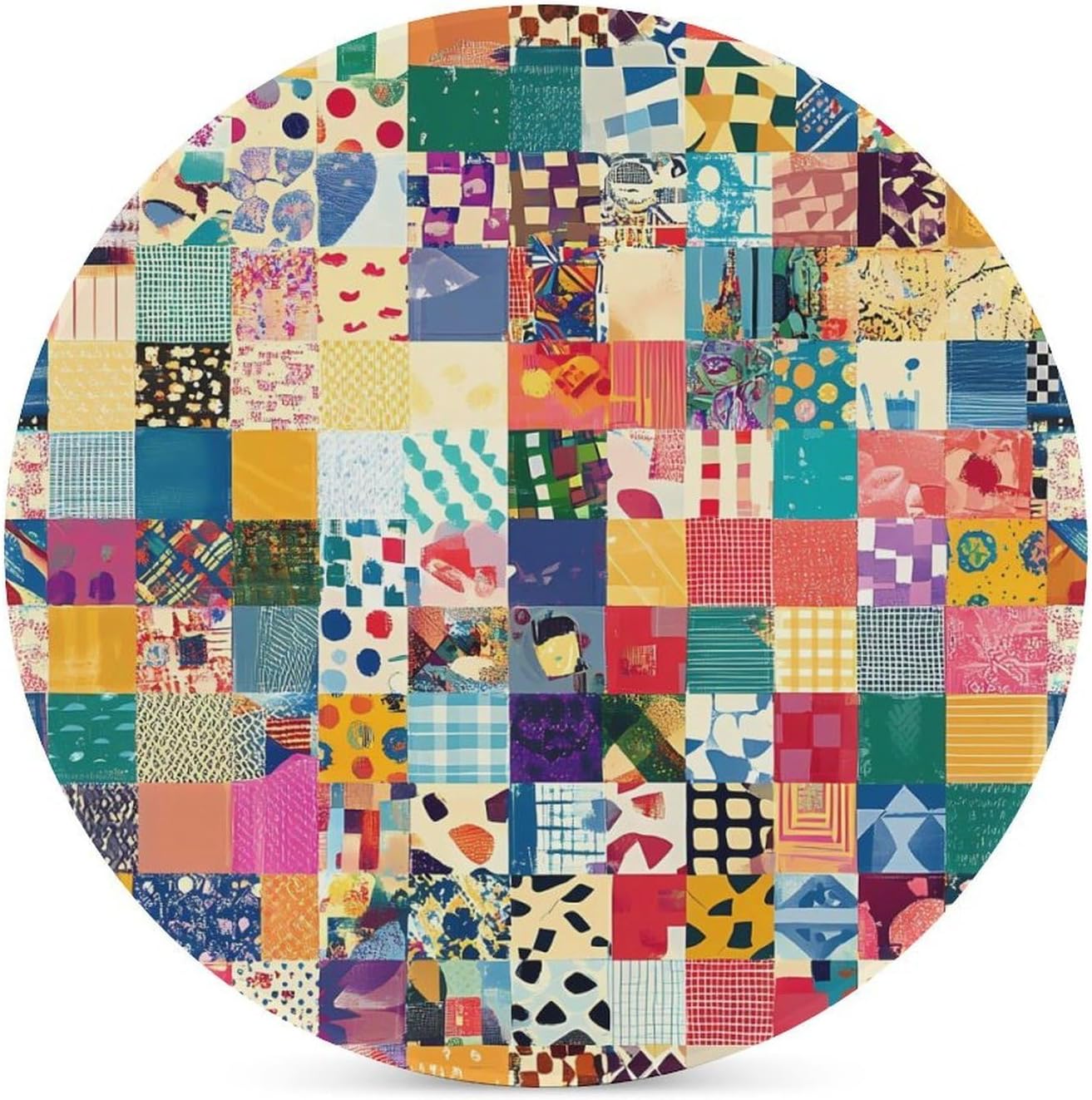 Patchwork Pattern Round Ceramic Coasters for Drinks Absorbent Cup Holder Tabletop Protector with Cork Base