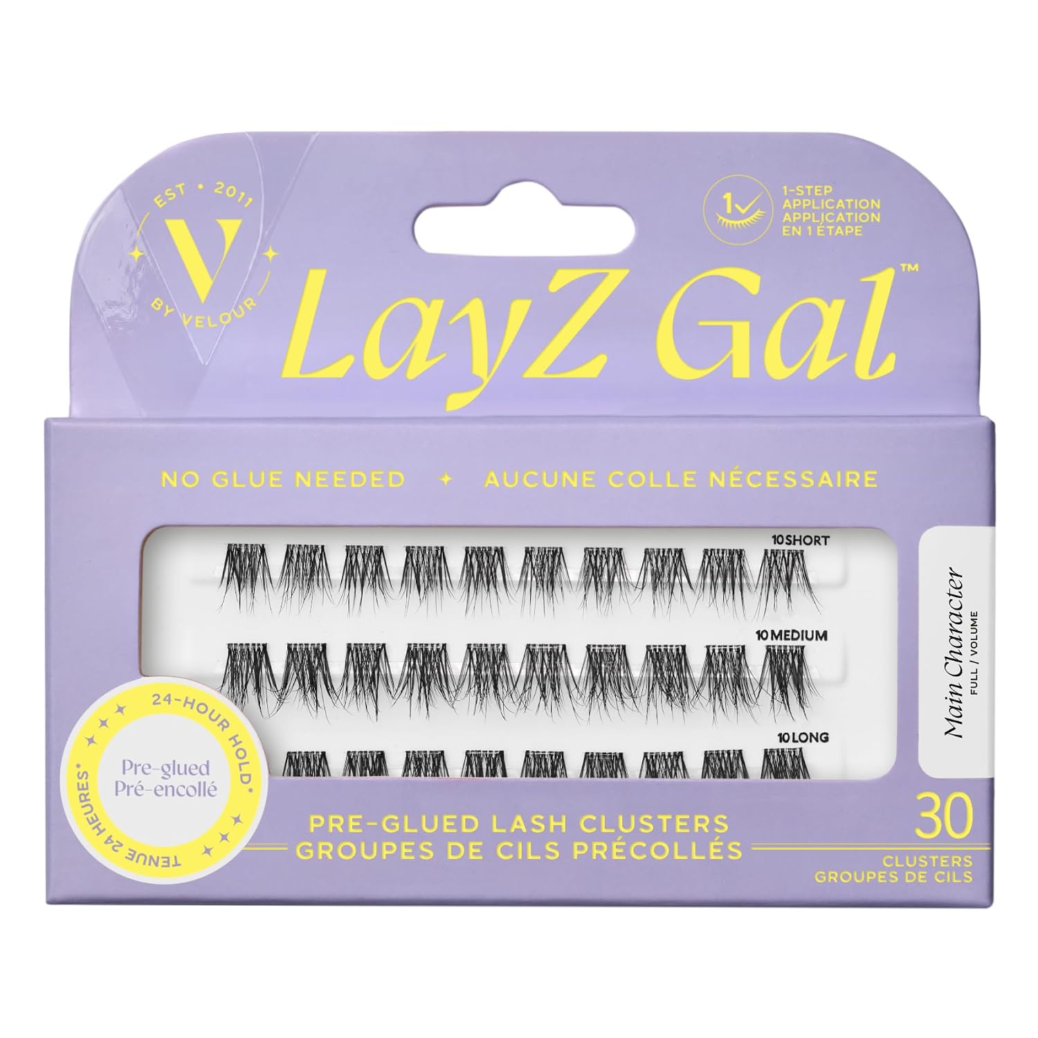 V by Velour LayZ Gal Lash Clusters Main Character, Full Volume Pre-Glued Self-Adhesive Under-Lash Clusters, Individual Lashes Kit, 30 Pieces 10-14mm, Press On No Glue Needed, Lightweight Vegan