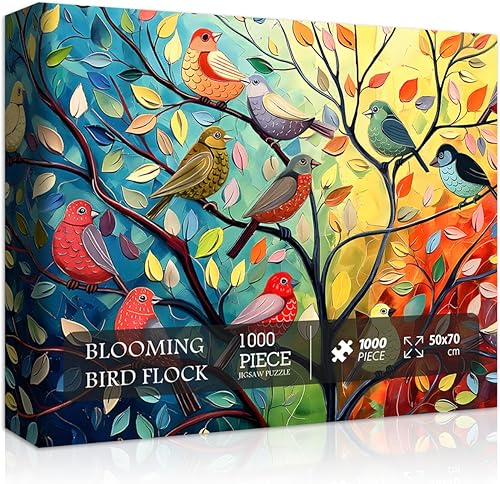 Rompecabezas de pájaros para adultos de 1000 piezas, rompecabezas de árbol de la vida de PICKFORU Bird pintura artística, rompecabezas de colores