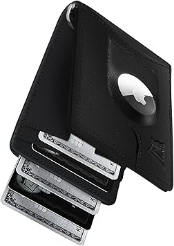 Kings Loot Trackable Airtag Wallet for Men | RFID Blocking Leather Design with Airtag Holder, Money Clip & Pull Tab | Minimalist Air Tag Wallets Black