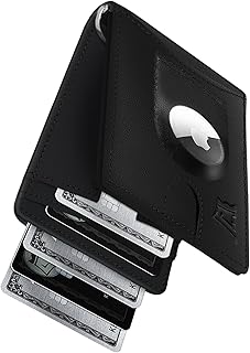 Trackable Airtag Wallet for Men | RFID Blocking Leather Design with Airtag Holder, Money Clip & Pull Tab | Minimalist Air Tag Wallets