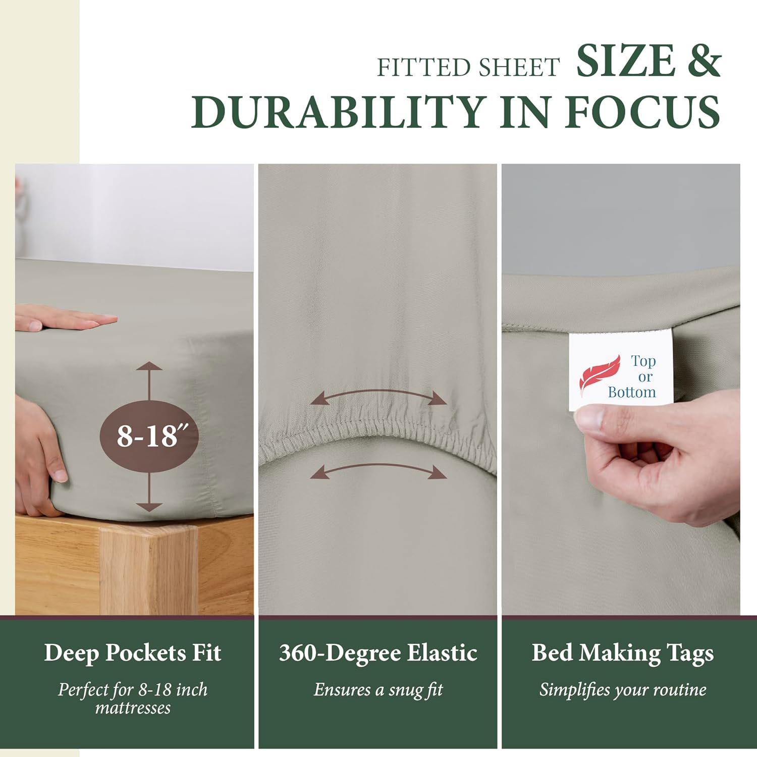 Ashton Sheets 100% Organic Cotton Sheets Queen Size - 4 PC Organic Cotton Queen Size Percale Weave Sheet Set, Soft, Cooling, Crisp & Breathable, 16" Deep Pocket Hotel Quality Bedding Set - Light Grey - Image 4