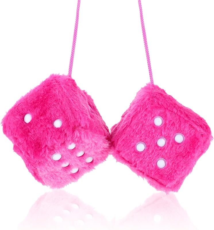 Dados de pelúcia rosa para espelho retrovisor Telooco – Par com 2 unidades de 6 cm