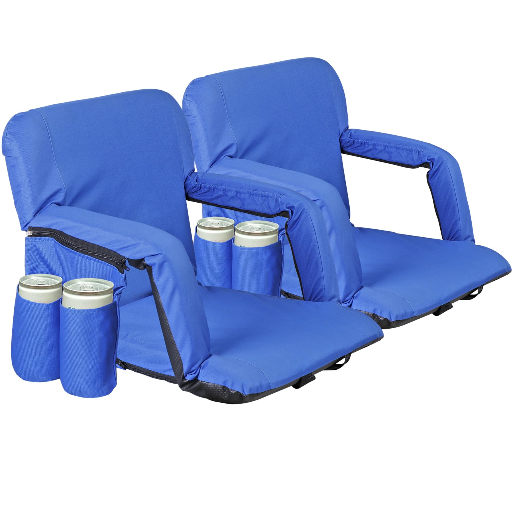 HomGarden Set of 2 Extra Wide 25'' Stadium Seat Chair for Bleachers Benches Grandstand Comfort Seats, 5 Reclining Custom Padded Cushion Backs Armrest Support, Blue