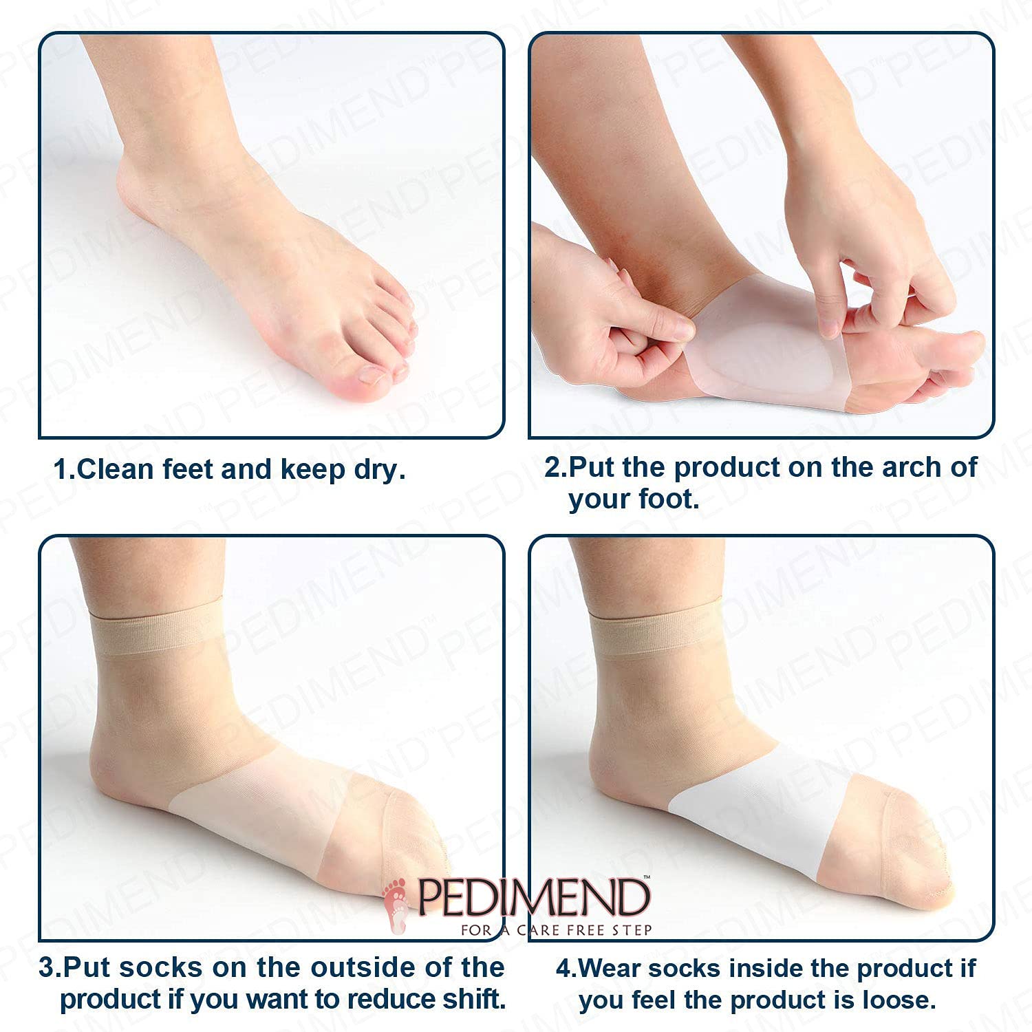 PedimendTM - Inserti per scarpe in gel di silicone per piede piatto e fascite plantare, sollievo dal dolore