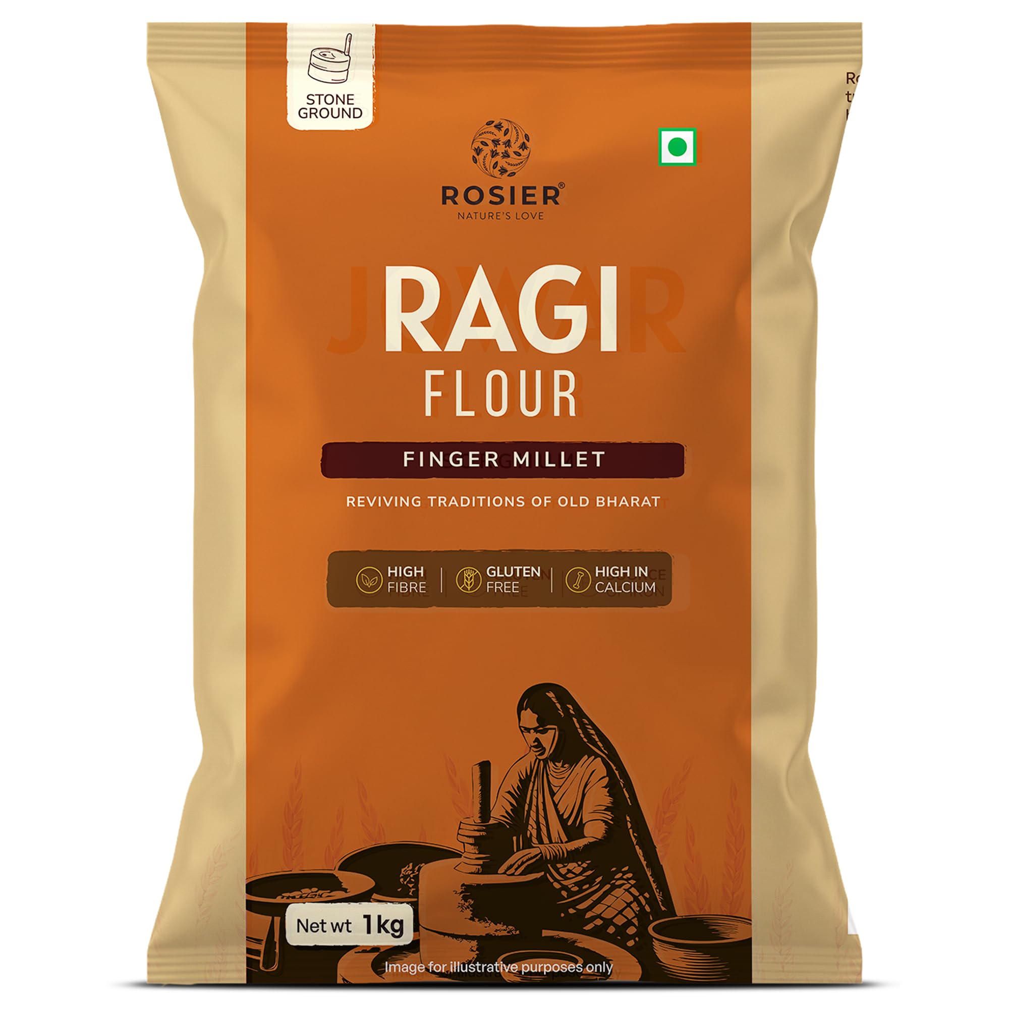 ROSIER Ragi Atta 1kg | 100% Finger Millet Flour | High Calcium & Fibre | Chakki Ground | Gluten-Free | Nutritious Flour for Roti, Dosa & Porridge | No Additives-image-10