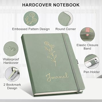 A5 Journal Notebook Lined, 192 Pages, Hardcover, Sage Green