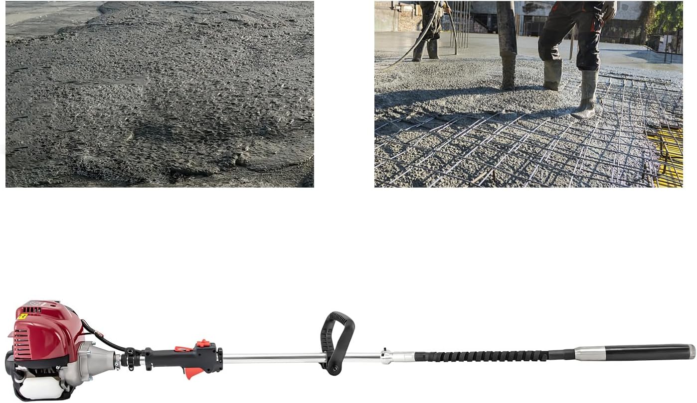 35.8CC 4-Stroke Gas Powered Concrete Vibrator with Straight Rod, 1.4HP Gasoline Concrete Vibrating Tool, Portable Cement Vibrator for Building/Bridge/Road Construction, 10000RPM