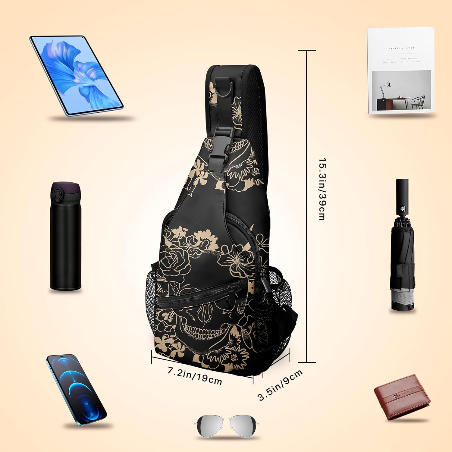 Skull Sling Bag Travel Sling Backpack Crossbody Bag Shoulder Pack Hiking chest Daypack for Women Men Waterproof Adjustable Lightweight Cycling Runners Climbing - Image 3