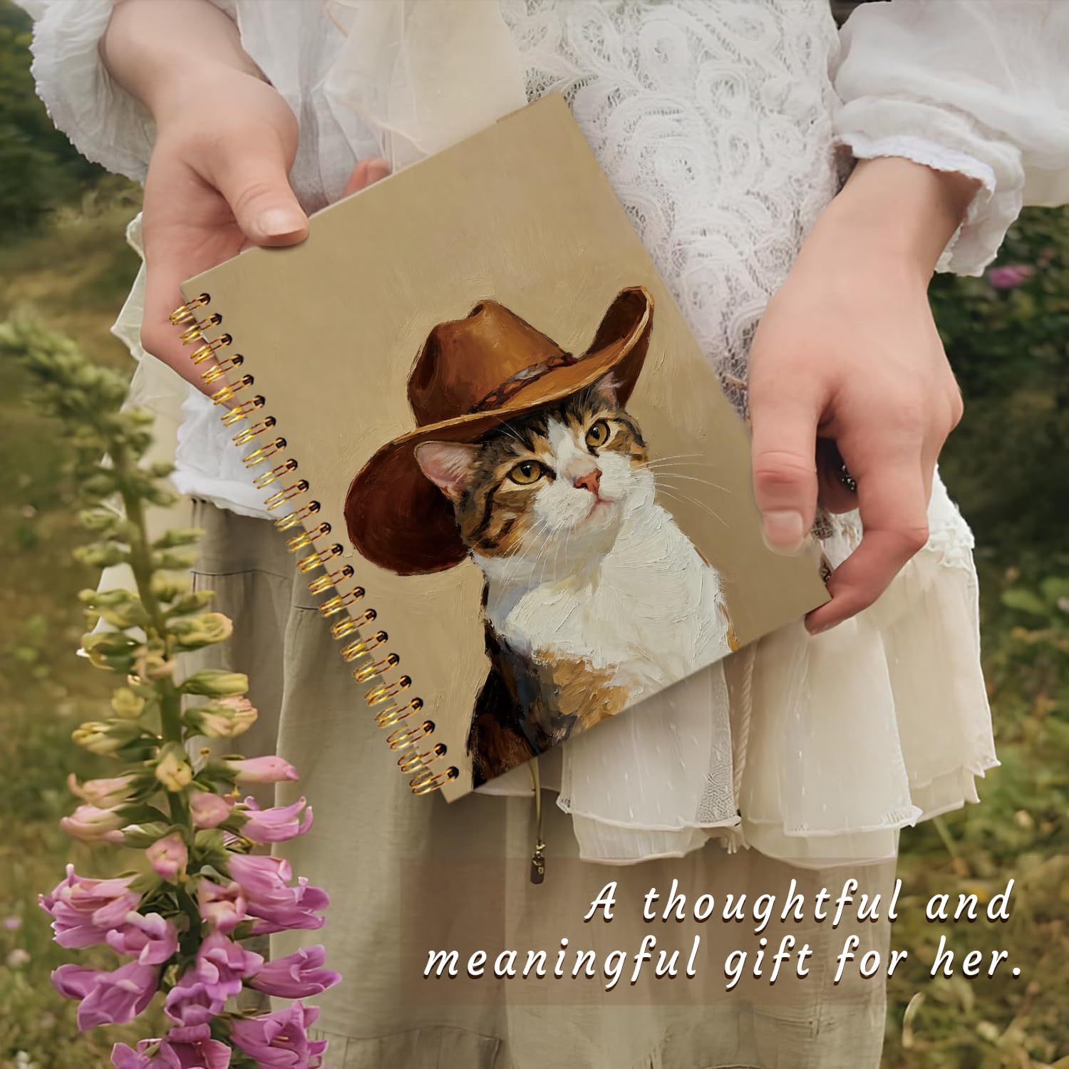 Funny Cat Notebook Journal Gifts for Women Men, Western Gifts for Women, Cute Notebooks for Women Girls Coworkers Cat Lovers, Western Cowboy School Office Supplies 5.5x8.4 Inch