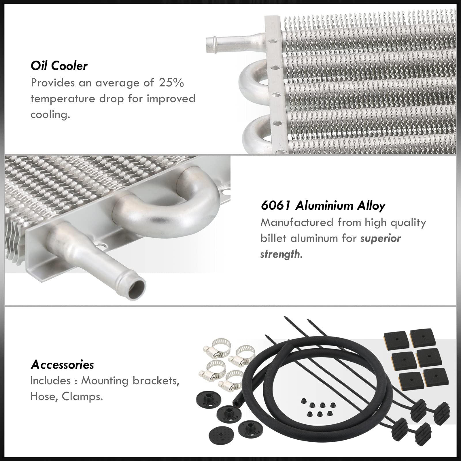 AJP Distributors Universal Car Power Steering Transmission Engine Motor Cooling 6 Row Coolant Remote Aluminum Oil Cooler Kit Extra Radiator Relocation Upgrade Set 12