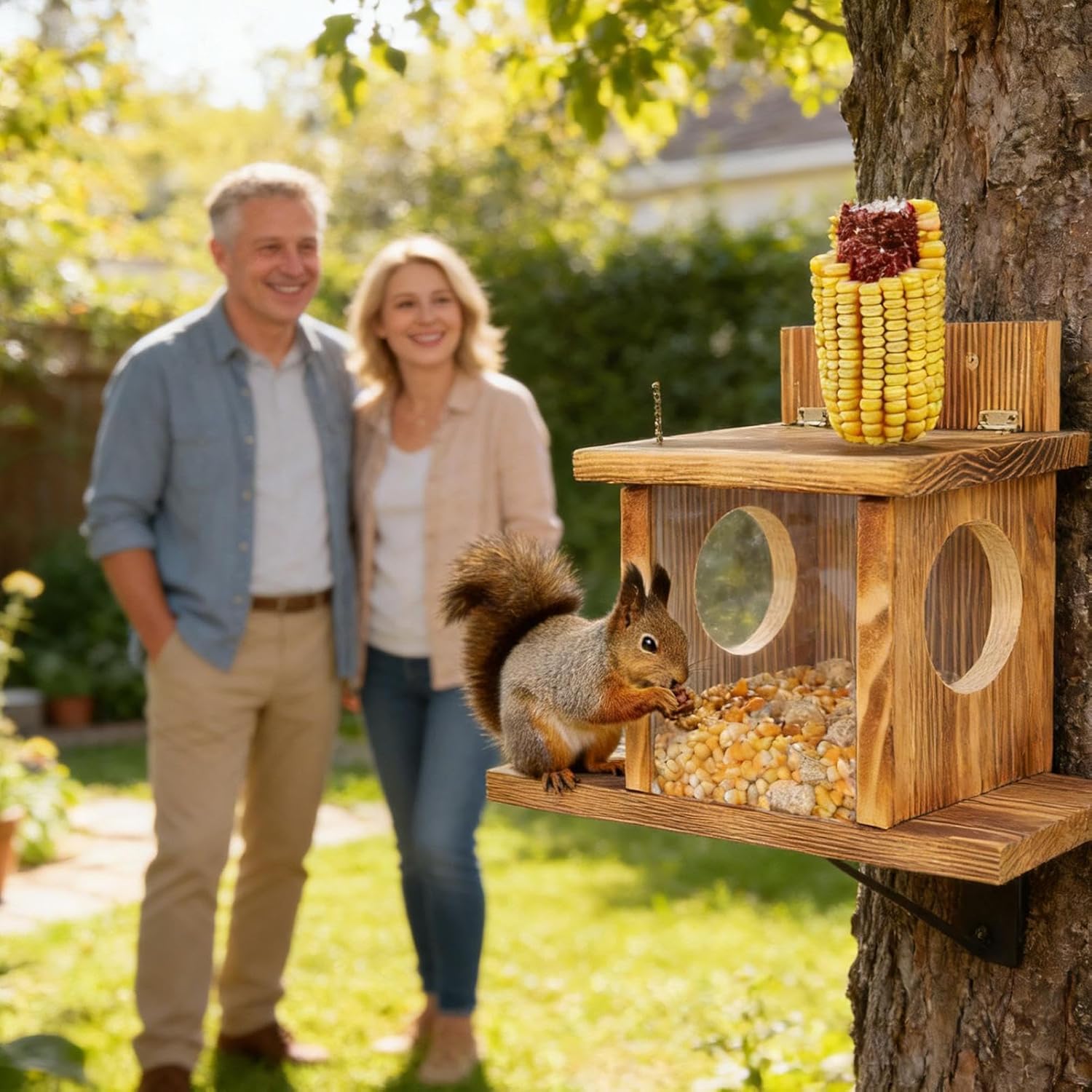 Funny Squirrel Feeder | Heavy Duty Funny Wooden House,Squirrel House Outdoor Corn Feeder | for Nuts Chipmunk Garden Yard Balcony Tree Picnic Feeding Nesting
