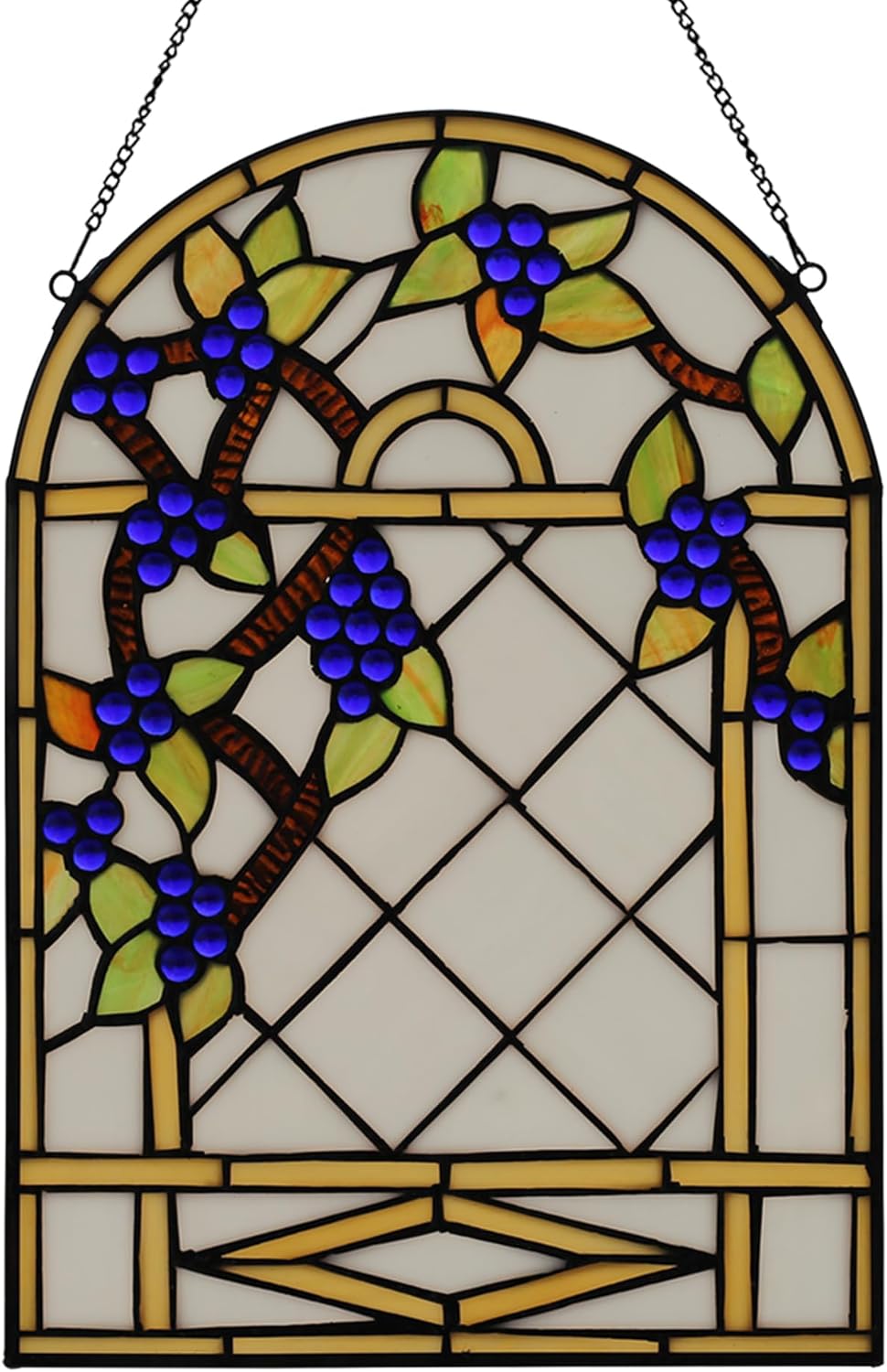 YOURANJU Stained Glass Window Hanging Crafts Tiffany Style Simple Flower Rectangular Glass Panel 16"X11" Suncatcher Perfect Window Hanging Housewarming Gift (with Chain Hook)