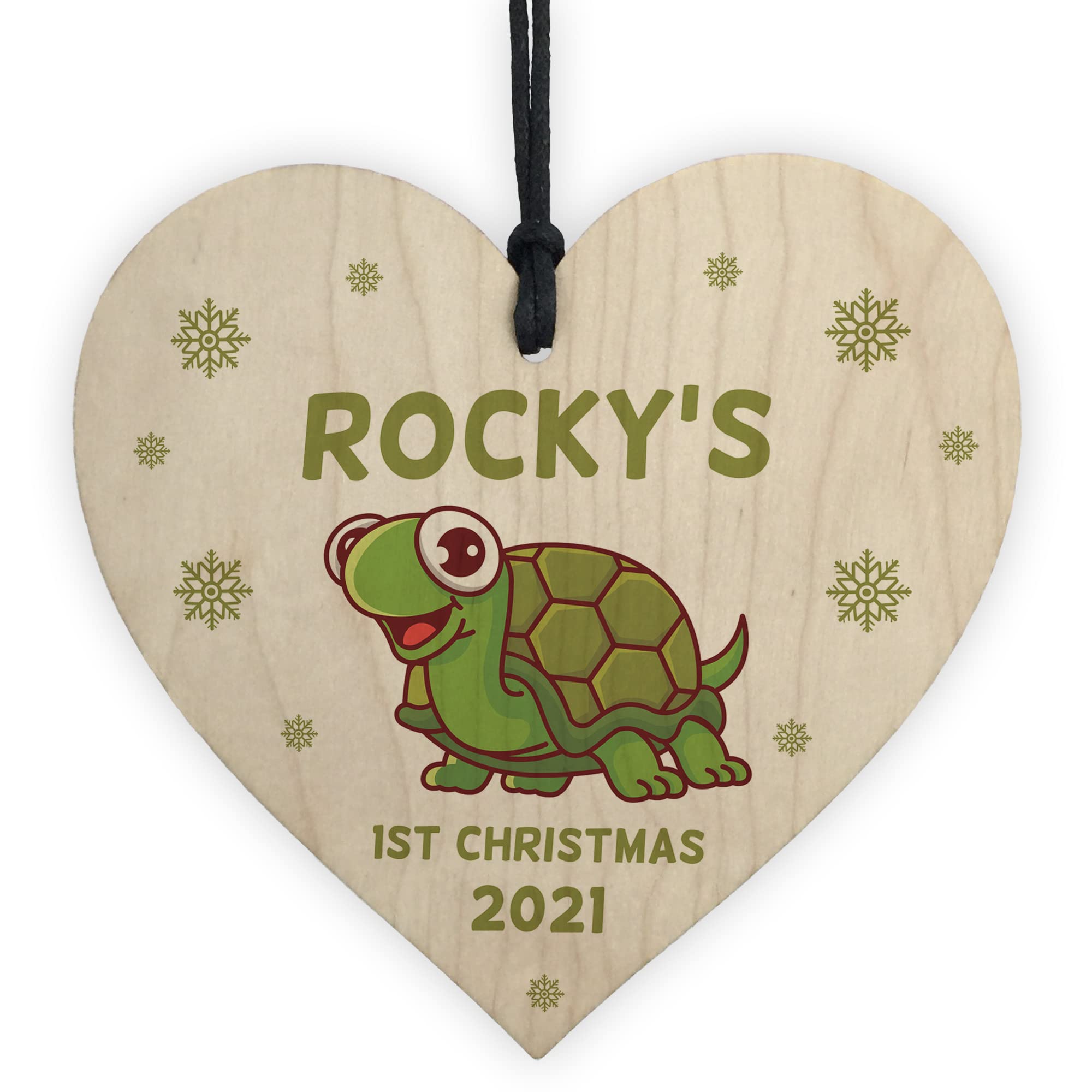 Red Ocean Red Personalised 1St Christmas Tortoise Bauble Wood Heart Pet Decoration Turtle Gift