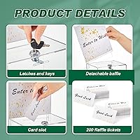 Vista 3 de Teling Caja de donación de acrílico alta de 2 piezas con placa de bloqueo y letrero de 6.7 x 5 x 8 pulgadas, caja de sugerencias segura y 200