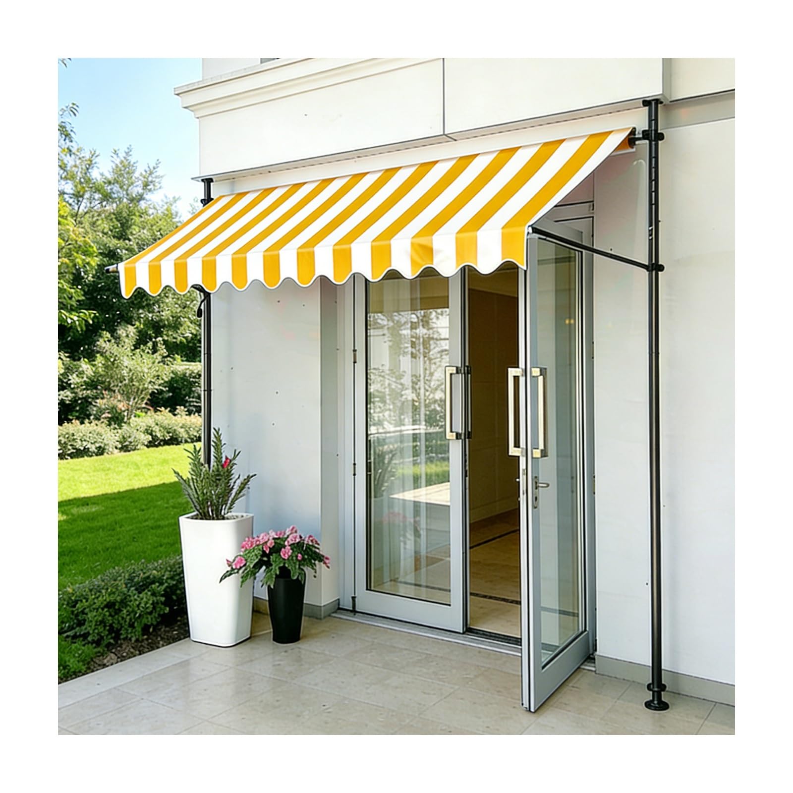 LWJSOCP Retractable Patio ning Adjustable Outdoor Canopy No Drill Installat Fits & Doors Yellow-White 400CM (157.5in) – Perfect Sune Solut!