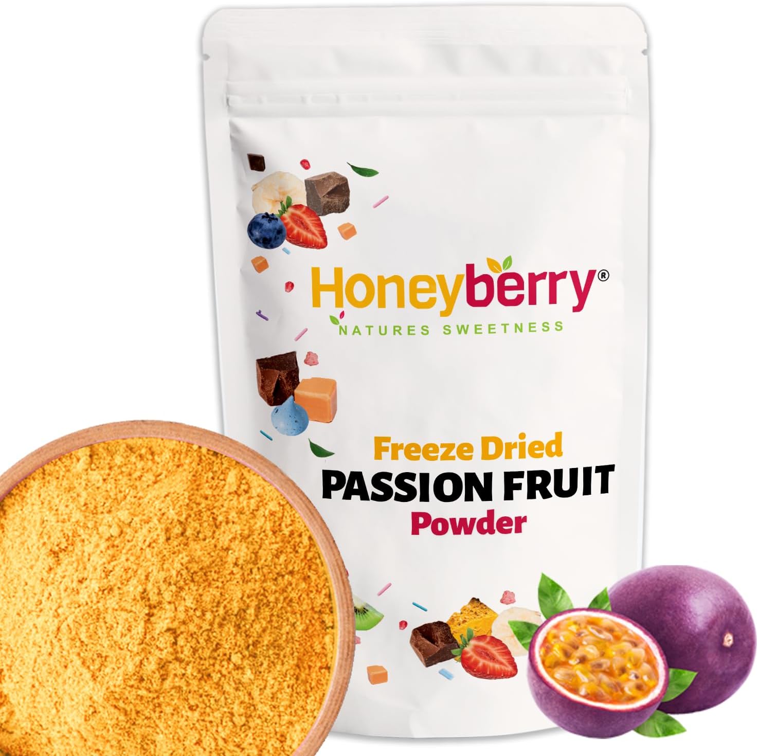 Freeze Dried Passion Fruit Powder 100g - Made from Natural Products - Finely Milled Dehydrated from Frozen Tropical Exotic Passionfruit Powder for Baking, Icing, Cake Decorations, Smoothies, Yoghurts