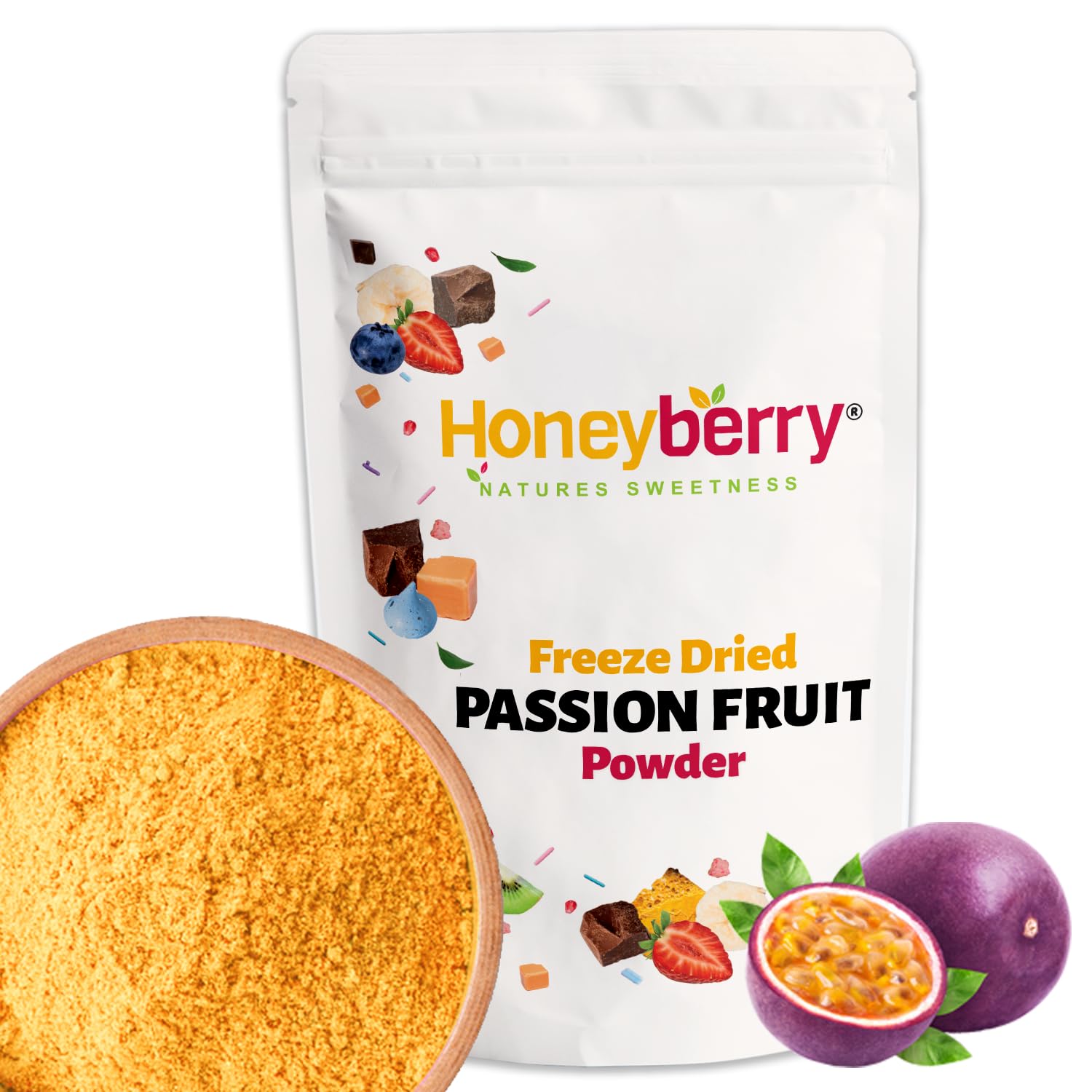 Freeze Dried Passion Fruit Powder 100g - Made from Natural Products - Finely Milled Dehydrated from Frozen Tropical Exotic Passionfruit Powder for Baking, Icing, Cake Decorations, Smoothies, Yoghurts