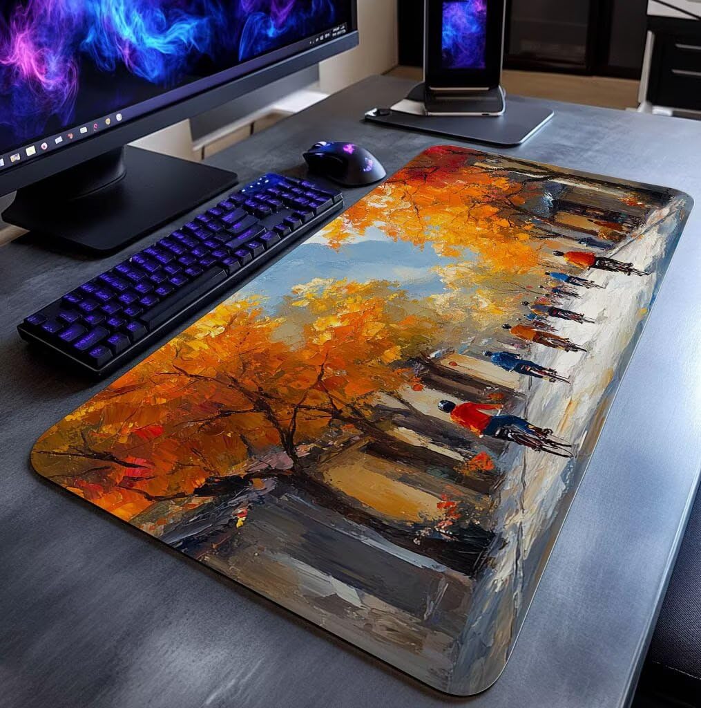 Podkładka pod mysz, rowerowa, krajobraz, podkładka pod mysz XXL, 50 x 100 x 0,3 cm, szyte krawędzie, dokładność, szybkość, podkładka na biurko, do biura, akcesoria gamingowe, prezent dla mężczyzn DBYH